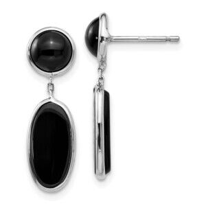 14k White Gold Genuine Fine Jewelry Black Onyx Oval Dangle Post Earrings